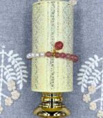 Myrtilus Strawberry Quartz & Freshwater Pearl Bracelet – Handmade with Purple Chalcedony Charms