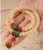 Myrtilus White Jade Bodhi Root Beaded Bracelet