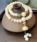 Myrtilus White Jade Bodhi Root Beaded Bracelet