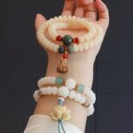 Myrtilus White Jade Bodhi Root Beaded Bracelet