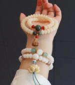 Myrtilus White Jade Bodhi Root Beaded Bracelet
