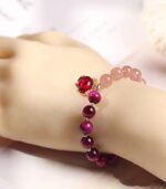 Myrtilus 14K Gold-Plated PiXiu Bracelet – Strawberry Quartz & Red Tiger Eye - Image 2