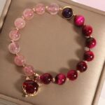 Myrtilus 14K Gold-Plated PiXiu Bracelet – Strawberry Quartz & Red Tiger Eye