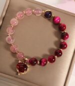 Myrtilus 14K Gold-Plated PiXiu Bracelet – Strawberry Quartz & Red Tiger Eye