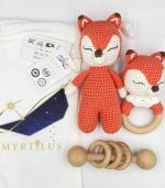 Myrtilus 3-Piece Fox Teether Gift Set – Handmade 100% Cotton Baby Toys by Myrtilus