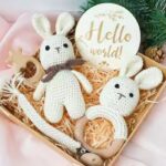 Myrtilus Crochet Bunny Baby Gift Set – Rattle, Teether & Milestone Card