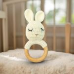 Myrtilus Crochet Bunny Rattle Teether – Handmade in Cotton