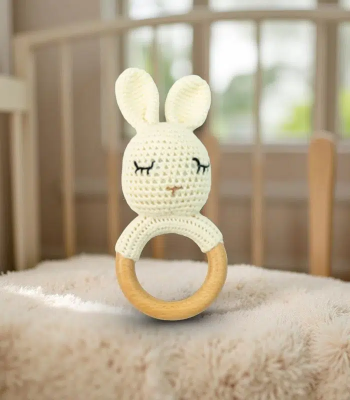 Myrtilus Handmade Crochet Bunny Teether Rattle Ring
