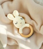 Myrtilus Crochet Bunny Rattle Teether – Handmade in Cotton