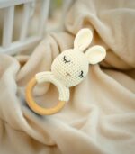 Myrtilus Crochet Bunny Rattle Teether – Handmade in Cotton