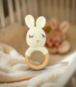 Myrtilus Crochet Bunny Rattle Teether – Handmade in Cotton