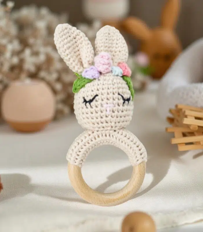 Myrtilus Handmade Crochet Bunny Teether Rattle Ring