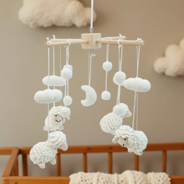Handmade Crochet Sheep & Moon Baby Mobile by Myrtilus
