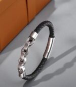 Myrtilus Unisex Leather Bracelet – 21cm Stainless Steel Bangle