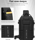 The OZUKO 9565 is a tactical-style EDC sling bag with a waterproof hard shell, organized storage, and tripod holder—built for travel, business, and creative use on the go.