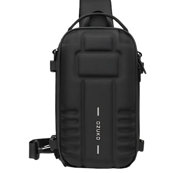 The OZUKO 9565 is a tactical-style EDC sling bag with a waterproof hard shell, organized storage, and tripod holder—built for travel, business, and creative use on the go.