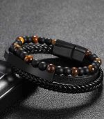 Myrtilus Men’s Agate Leather Bracelet - Handmade with Beads