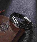 Myrtilus Men’s Double Color Leather Bracelet – Braided Magnetic Clasp Design