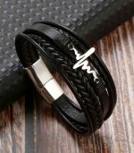 Myrtilus Men’s Electrocardiogram Leather Bracelet – Magnetic Clasp Design