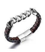 Myrtilus Men’s Stainless Steel Braided Leather Bracelet – Geometric Magnetic Clasp Design