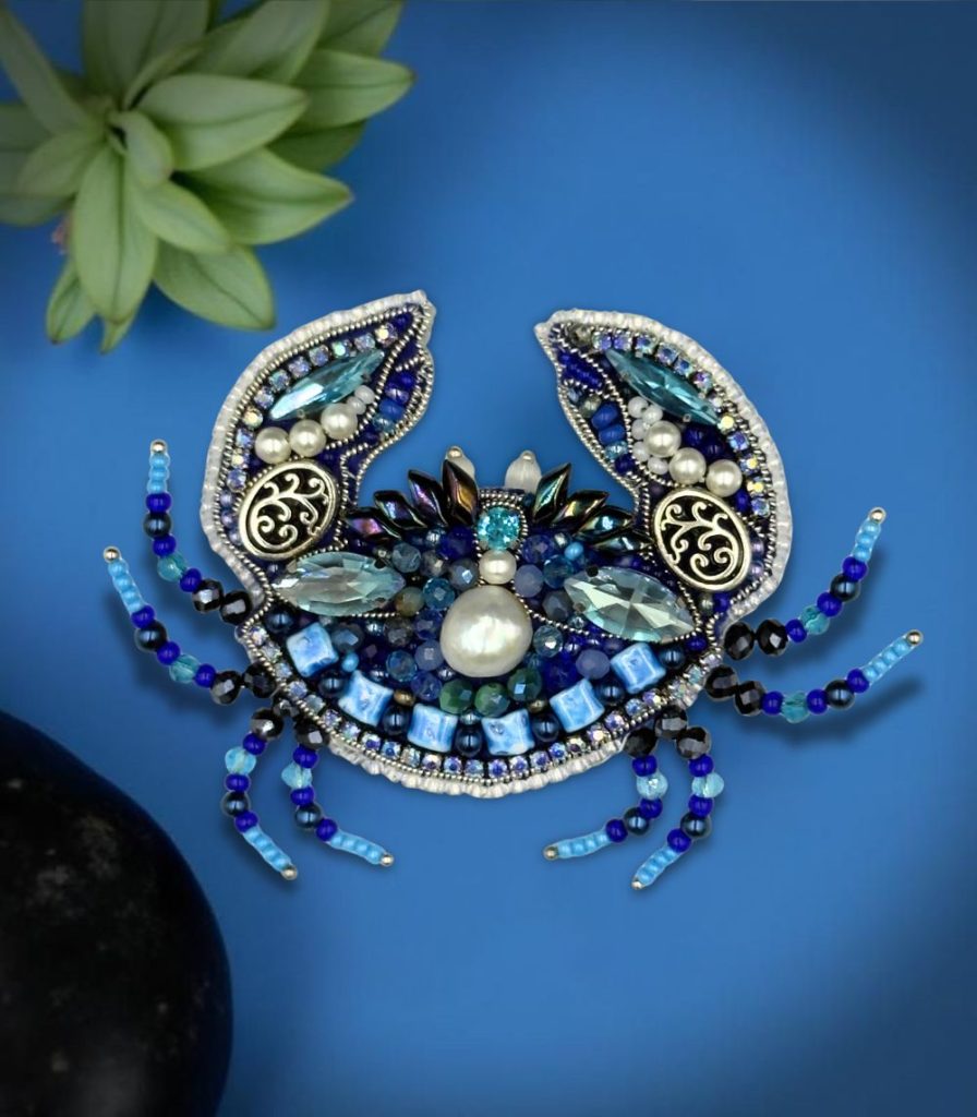 Myrtilus Handmade Beaded Crab Brooch Collection